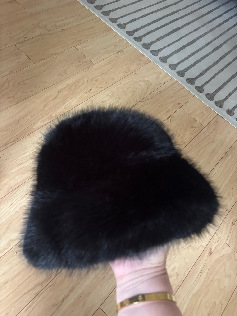 Black Faux Fur Bucket Hat-Women Accessories